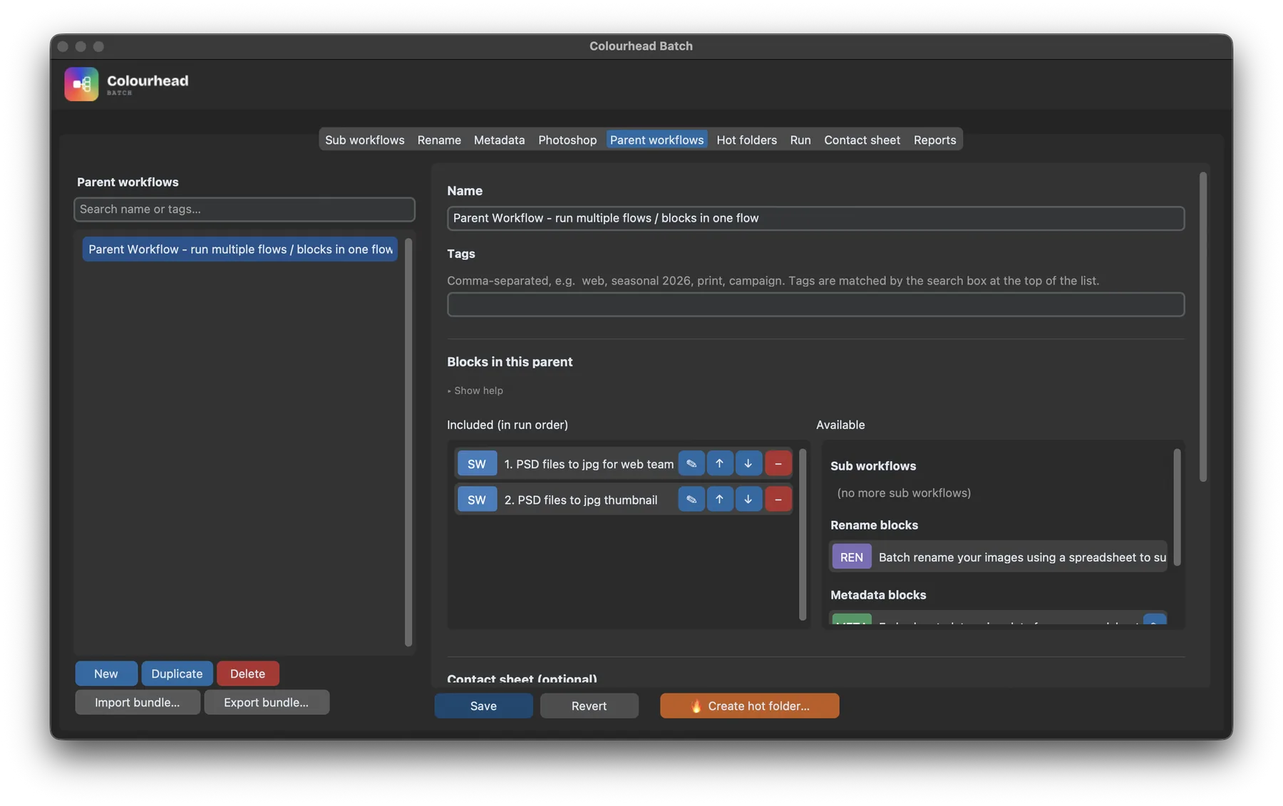 Parent workflows tab — sub workflows and blocks chained in run order